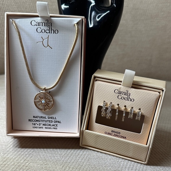 Camila Coelho Gold Necklace with Shell Pendant and Earrings set